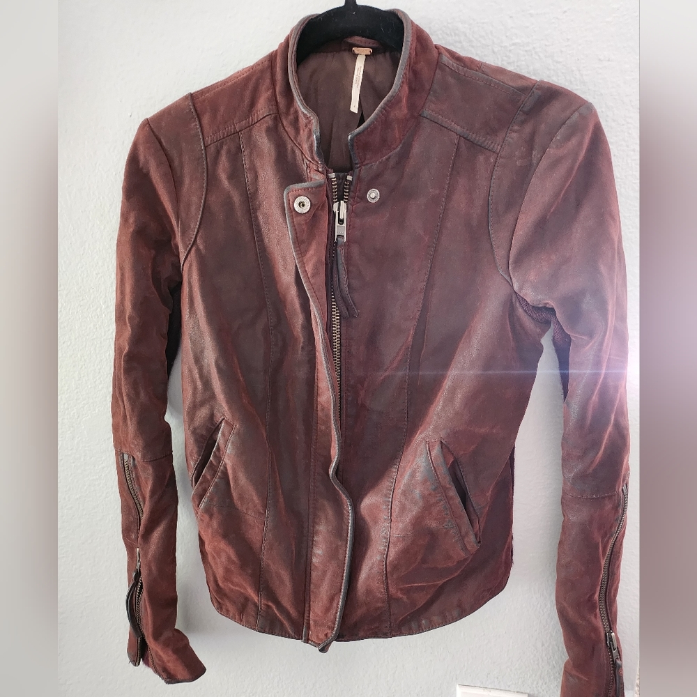 FREE PEOPLE burgundy Vegan leather jacket
